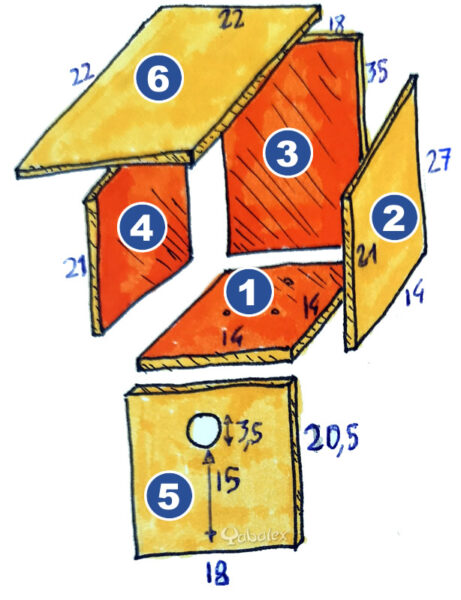 dimensions du nichoir et plan de montage